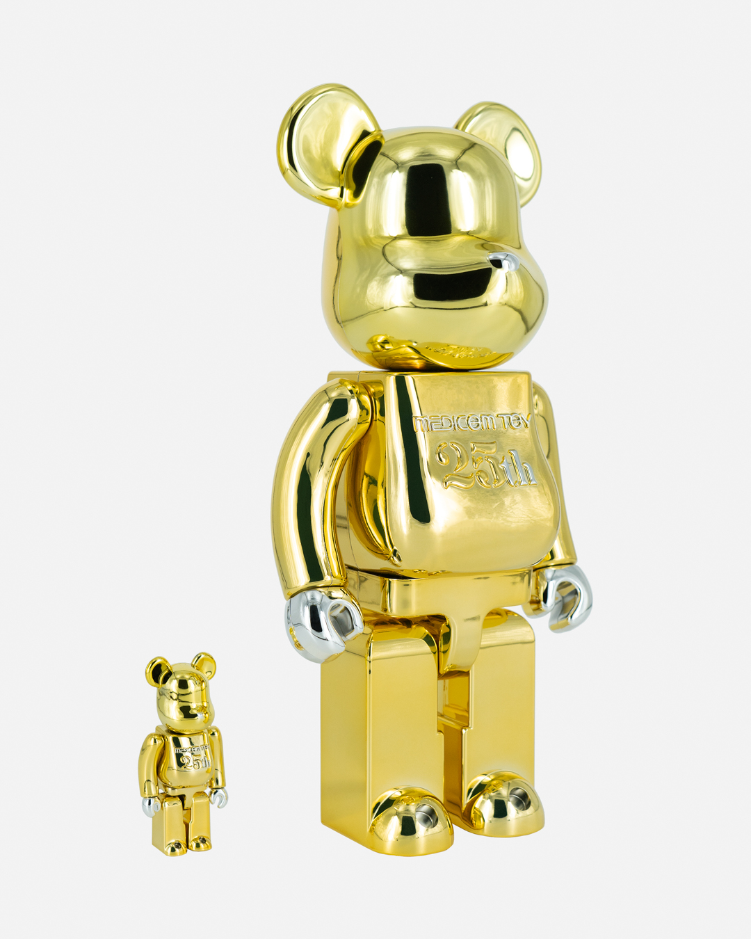 Bearbrick Medicom Toy 25th Anniversary 100% & 400% Set Gold Chrome