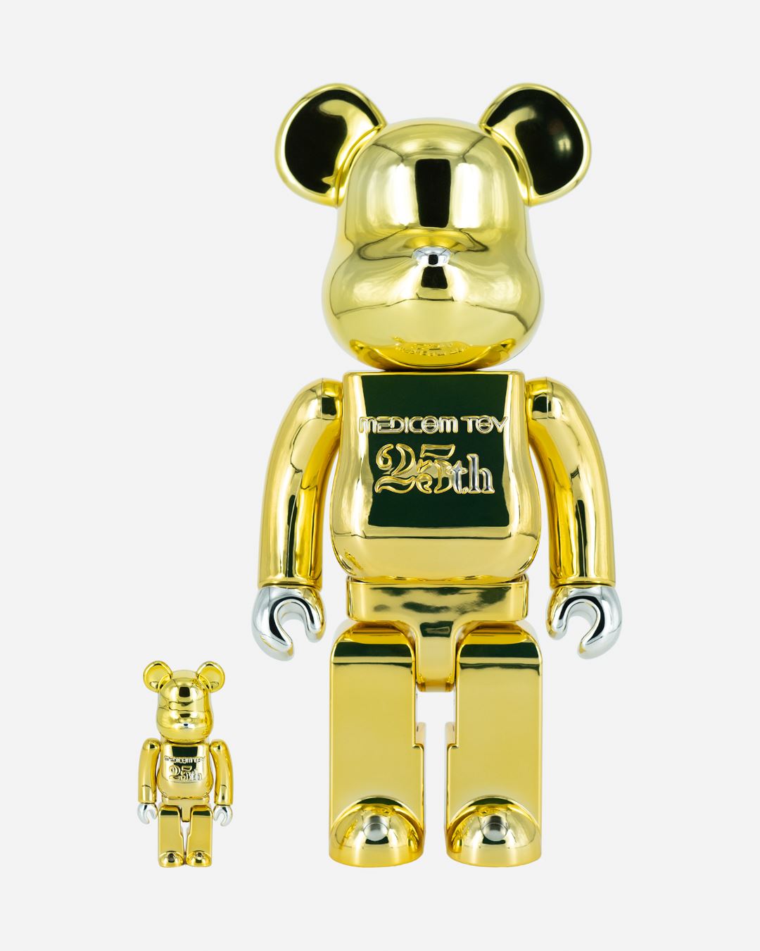 Bearbrick Medicom Toy 25th Anniversary 100% & 400% Set Gold Chrome